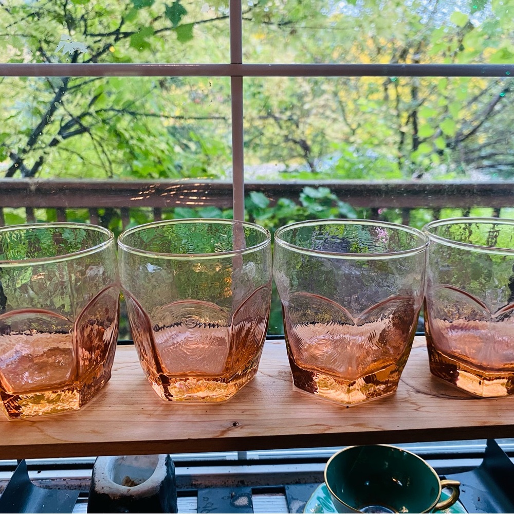 Set of Pink Vintage Glass Tumblers - 4-Pack